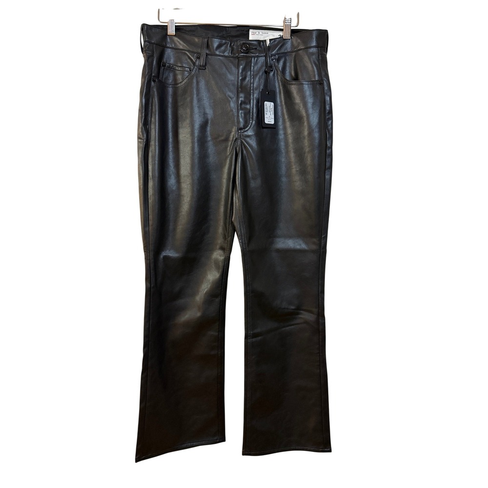 Rag & Bone Peyton Faux Leather Ankle Flare Pants Women 30 Black NWT moto chic